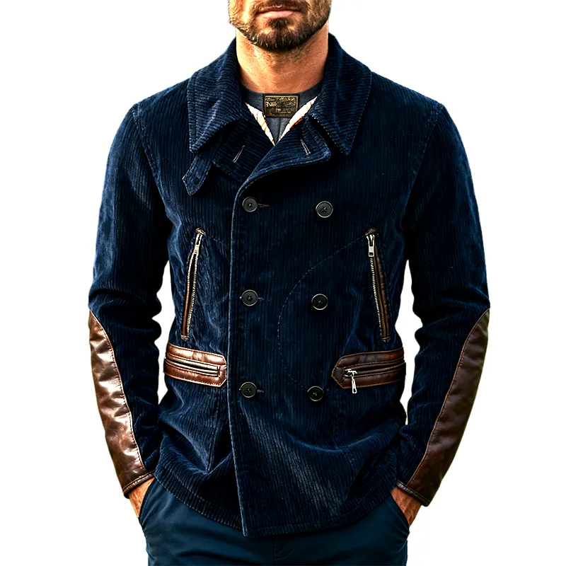 Men's Corduroy Retro Patchwork PU Button Jacket MTA1198K6X sold by Manly