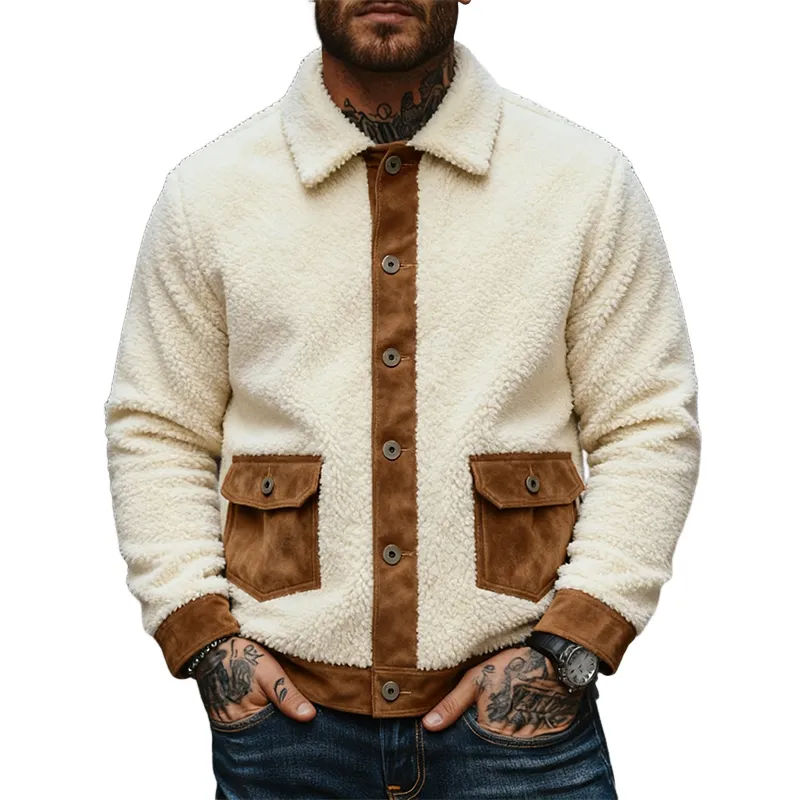 Men's Casual Fleece Patchwork Faux Suede Collar Button Jacket MTA1182K0X sold by Manly