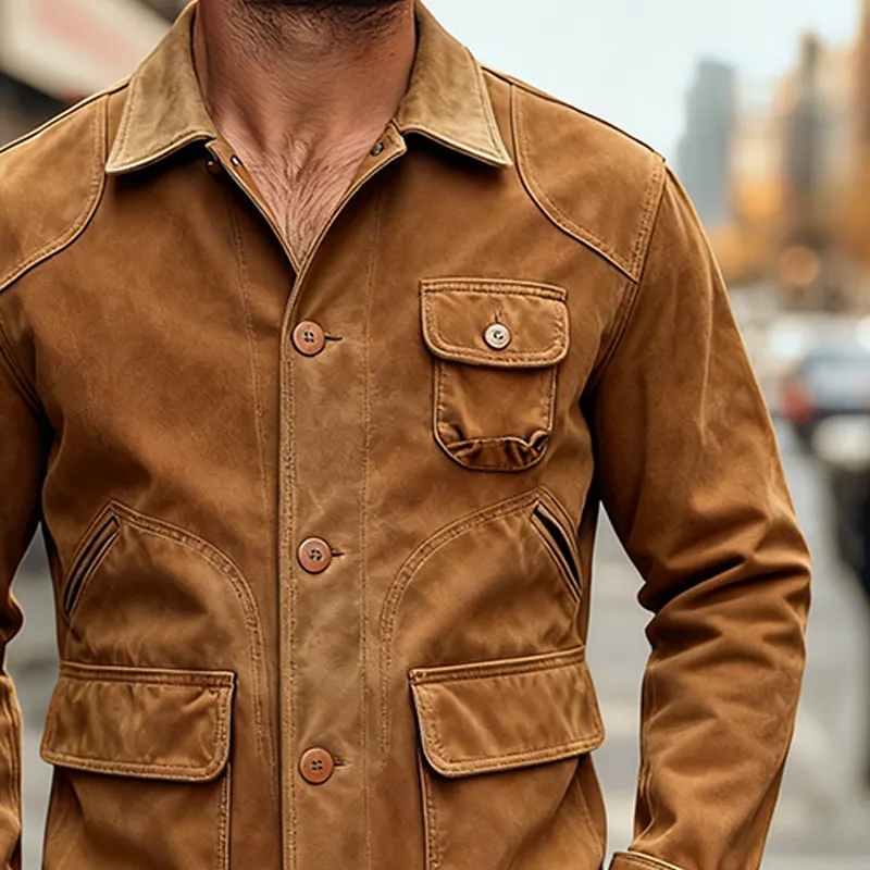 Men's Washed Cotton Lapel Multi-pocket Work Jacket MTA1115K8X sold by Manly product image thumbnail 3