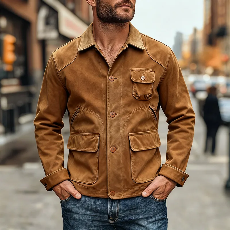 Men's Washed Cotton Lapel Multi-pocket Work Jacket MTA1115K8X sold by Manly product image thumbnail 2