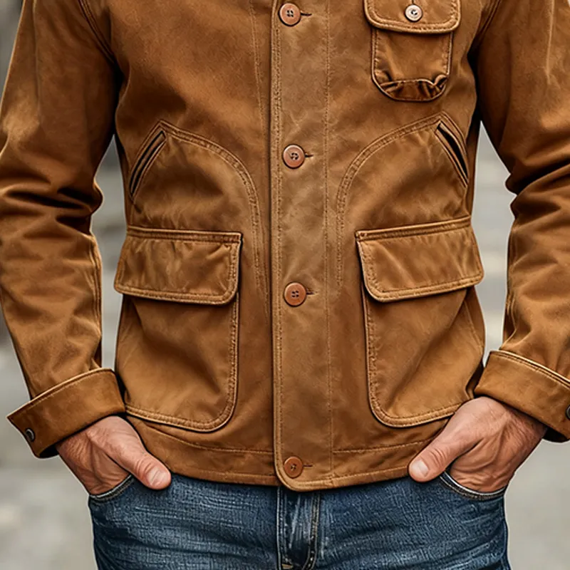 Men's Washed Cotton Lapel Multi-pocket Work Jacket MTA1115K8X sold by Manly product image thumbnail 4