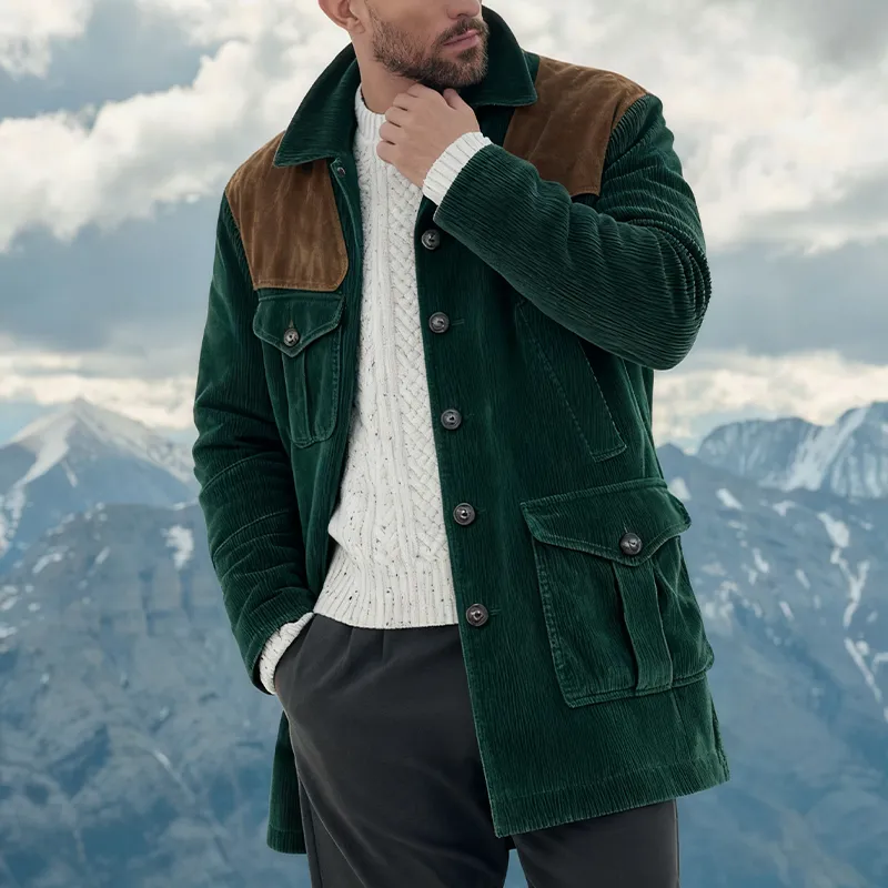 Men's Retro Corduroy And Faux Suede Mid-Length Coat MTA1149K8X sold by Manly product image thumbnail 2