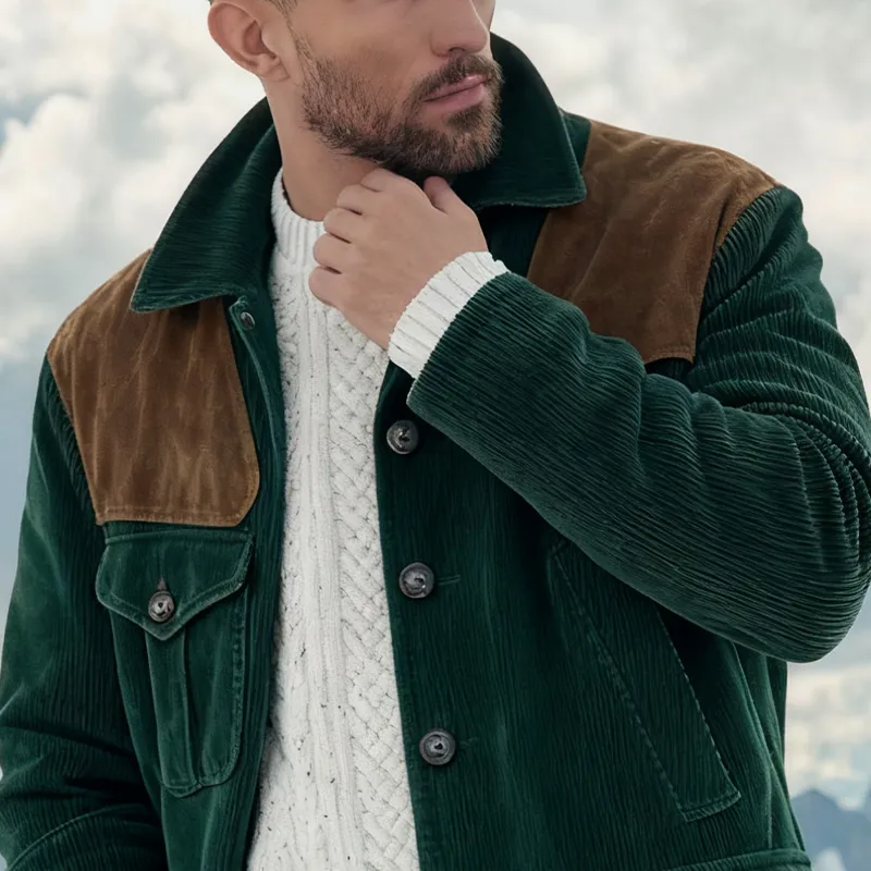 Men's Retro Corduroy And Faux Suede Mid-Length Coat MTA1149K8X sold by Manly product image thumbnail 3