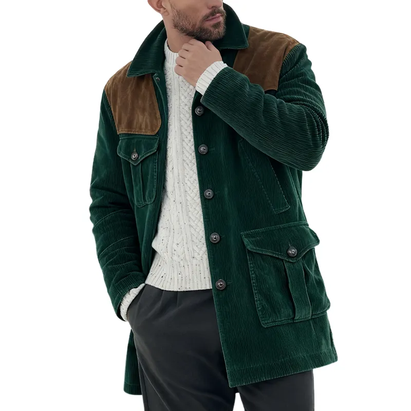 Men's Retro Corduroy And Faux Suede Mid-Length Coat MTA1149K8X sold by Manly