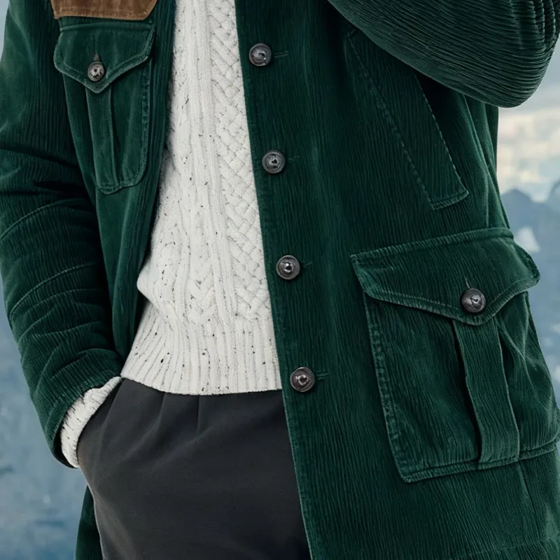 Men's Retro Corduroy And Faux Suede Mid-Length Coat MTA1149K8X sold by Manly product image thumbnail 4