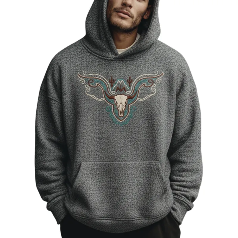 Men's Classic Casual Western Style Embroidered Air Layer Cotton Blend Hoodie MTA1145K6K sold by Manly