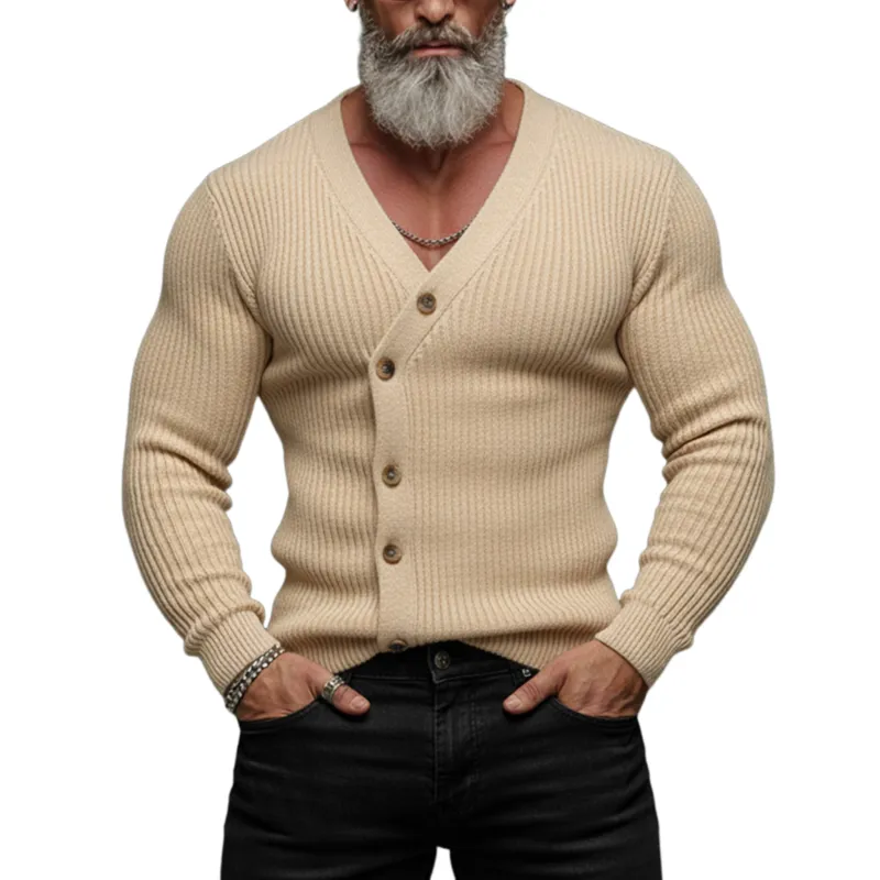 Men's Casual Button-decorated V-neck Slim-fit Pullover Sweater MTA1148K0K sold by Manly