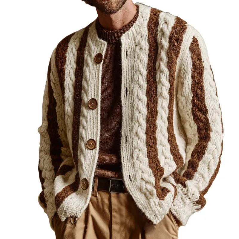 Men's Retro Casual Striped Color Block Knit Button Cardigan MTA1053K9TO sold by Manly