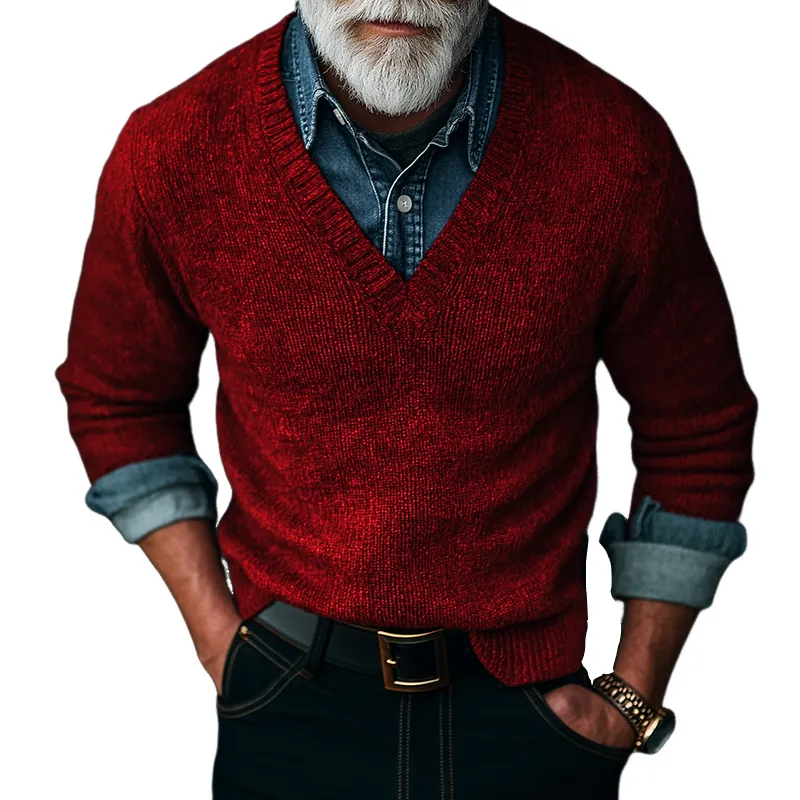 Men's Retro Casual Knitted V-Neck Sweater MTA1062K3TO sold by Manly