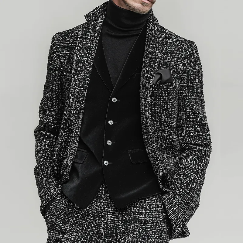 Men's Retro Casual Tweed Stand Collar Jacket MTA1060K2TO sold by Manly product image thumbnail 2