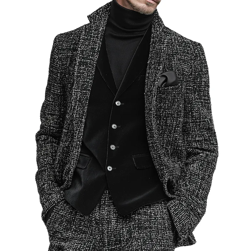 Men's Retro Casual Tweed Stand Collar Jacket MTA1060K2TO sold by Manly