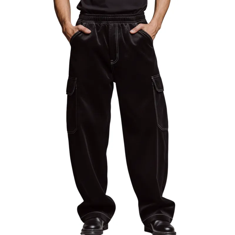 Men's Casual And Stylish Faux Velvet Multi-pocket Elastic Waist Pants MTA1040K9K sold by Manly