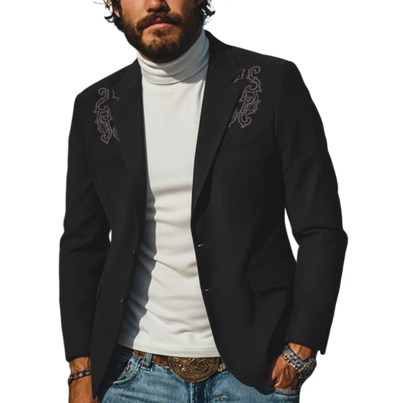 Men's Classic Retro Western Style Embroidered Faux Suede Blazer MTA1055K2K sold by Manly