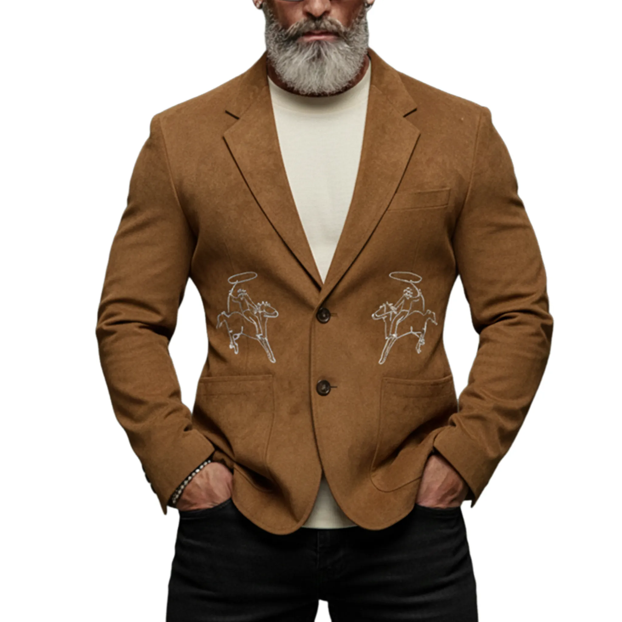 Men's Classic Retro Embroidered Faux Suede Slim-fit Blazer MTA1098K0K sold by Manly
