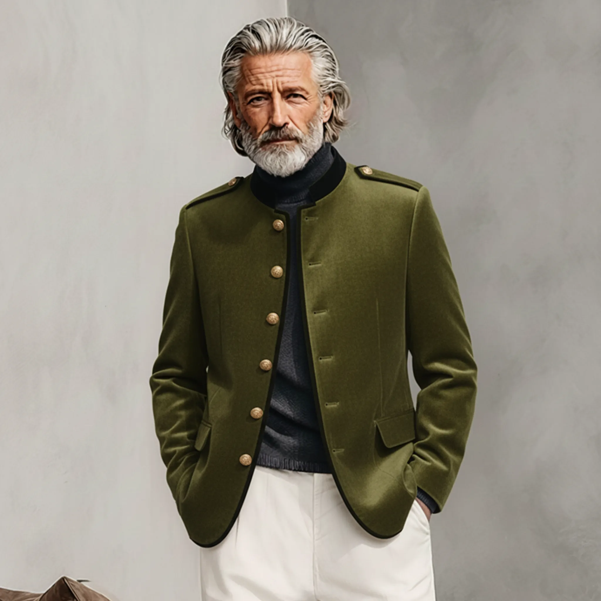 Men's Classic Retro Stand Collar Faux Velvet Slim Fit Jacket MTA1025K9K sold by Manly product image thumbnail 2