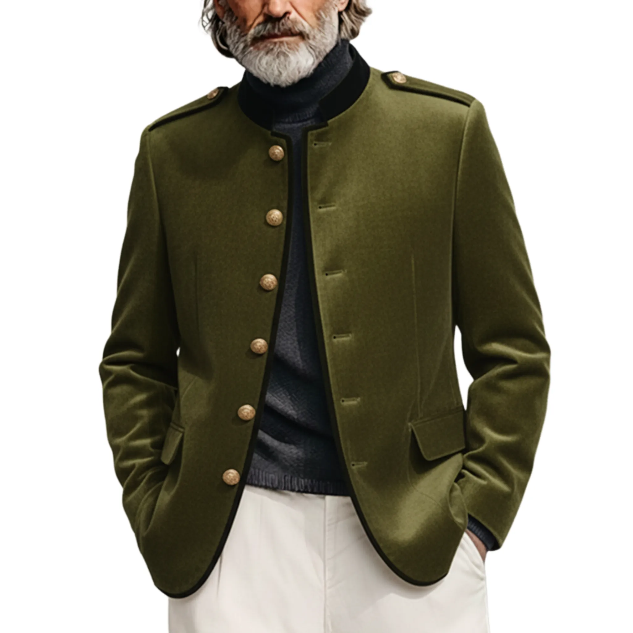 Men's Classic Retro Stand Collar Faux Velvet Slim Fit Jacket MTA1025K9K sold by Manly