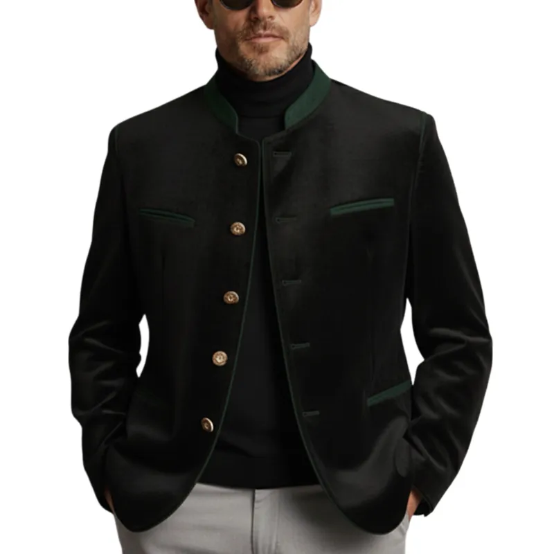 Men's Classic Retro Stand-up Collar Faux Velvet Jacket MTA1068K2K sold by Manly