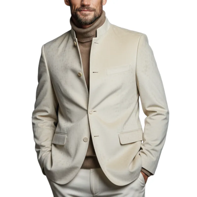 Men's Classic Retro Stand-up Collar Faux Velvet Single-breasted Jacket MTA1039K6K sold by Manly
