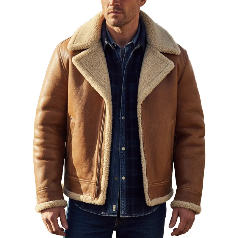 Men's Winter Retro Faux Leather Fleece Lined Zip-Up Jacket MTA0501K8P sold by Manly