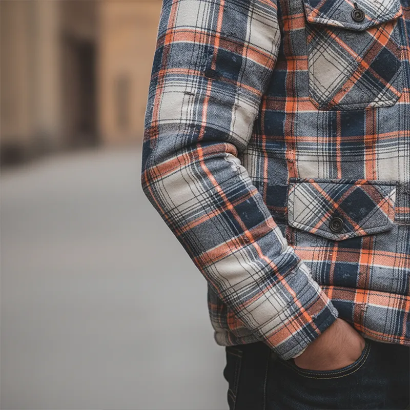 Men's Winter Retro Distressed Plaid Hooded Warm Jacket MTA1062K4P sold by Manly product image thumbnail 3