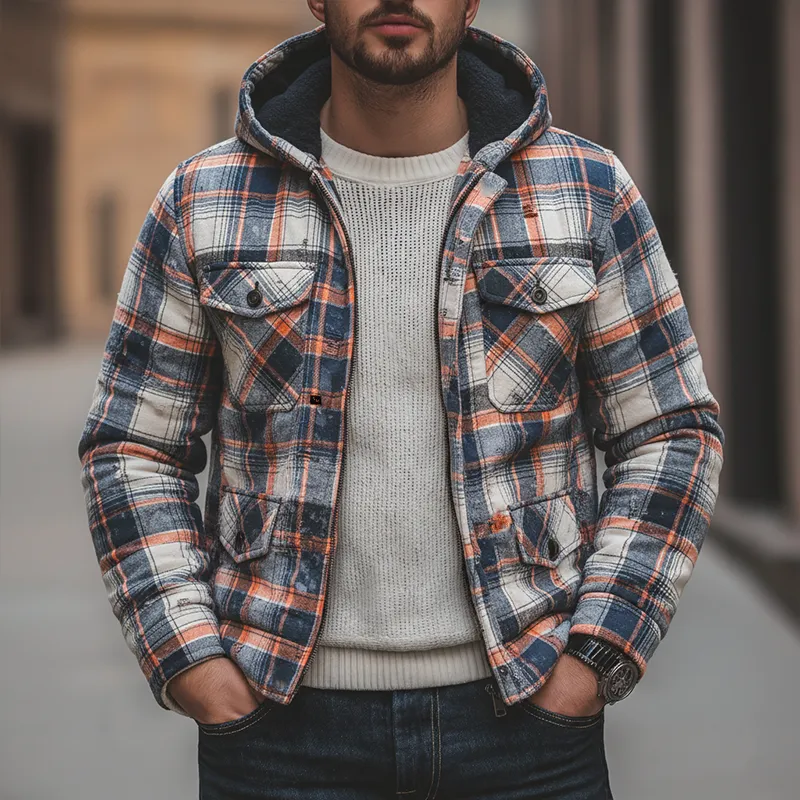 Men's Winter Retro Distressed Plaid Hooded Warm Jacket MTA1062K4P sold by Manly product image thumbnail 2
