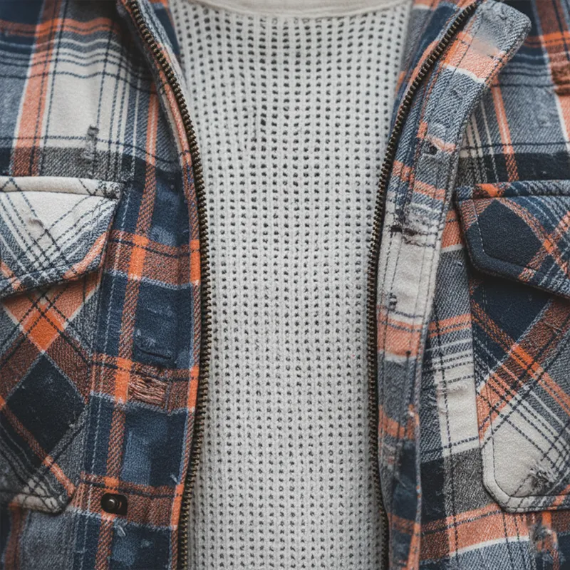 Men's Winter Retro Distressed Plaid Hooded Warm Jacket MTA1062K4P sold by Manly product image thumbnail 4