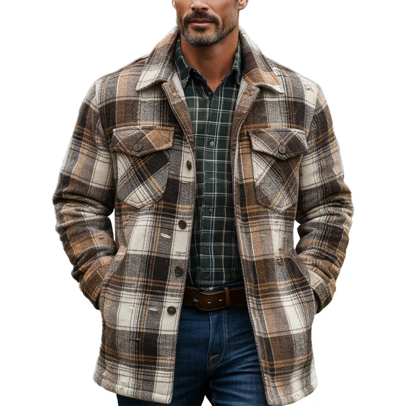 Men's Winter Retro Distressed Plaid Button Coat MTA1002K6P made by Manly