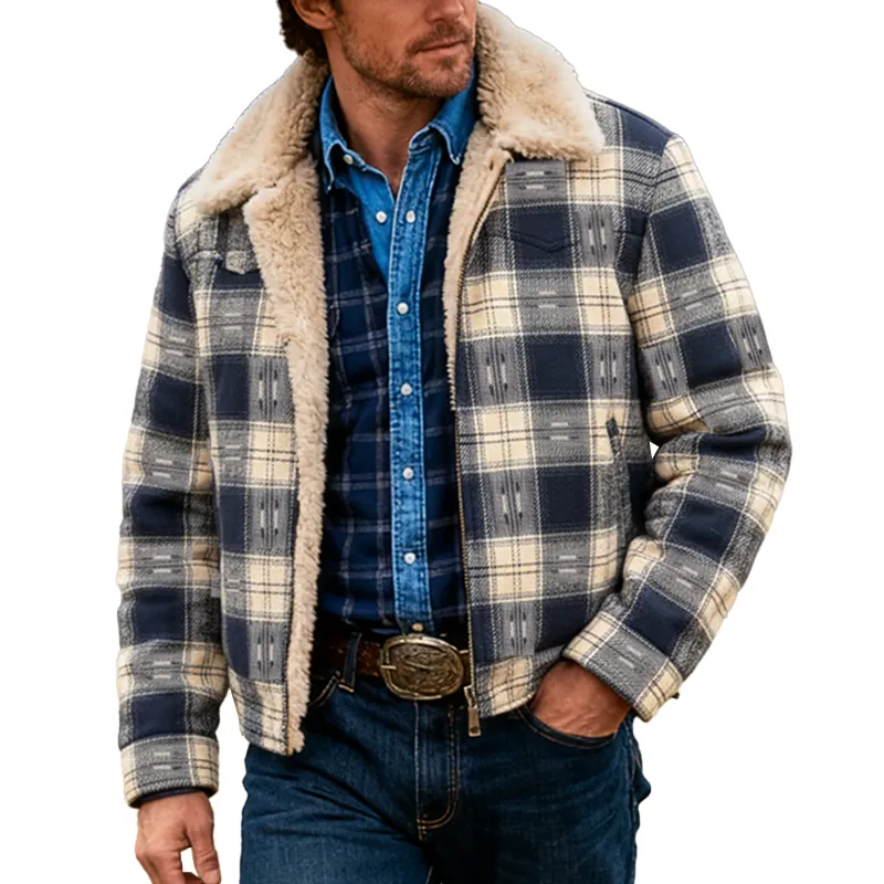 Men's Winter Retro Plaid Fleece Lined Zip-Up Jacket MTA1095K5P sold by Manly