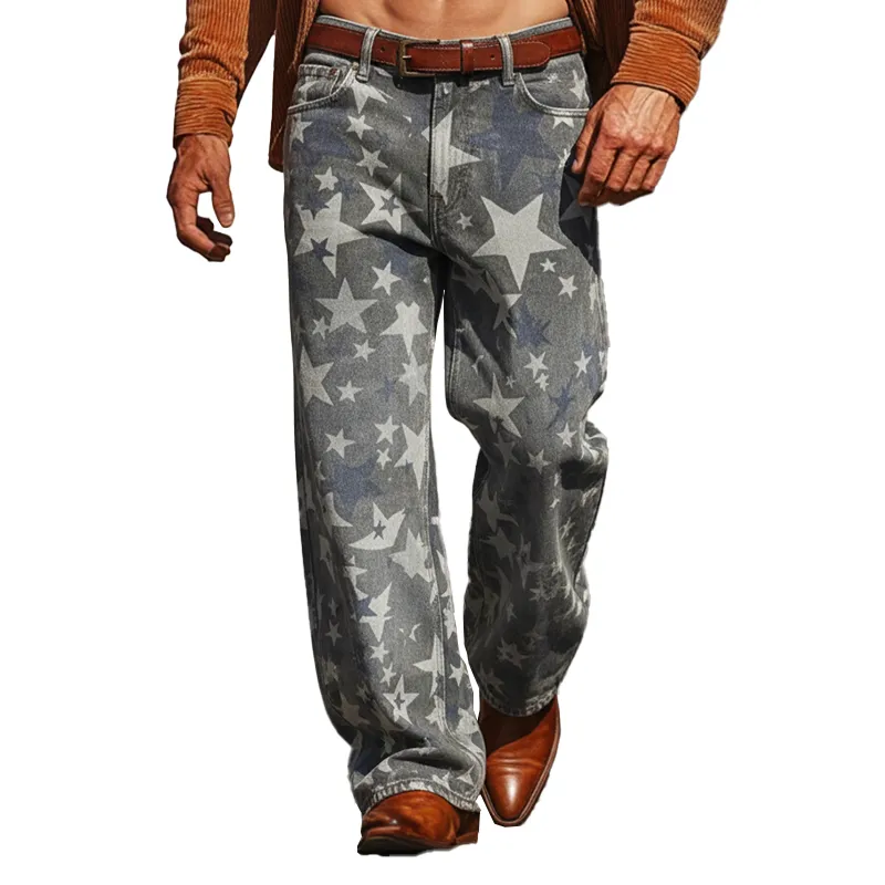 Men's Retro Star Print Twill Cotton Casual Pants MTA1042K2P sold by Manly