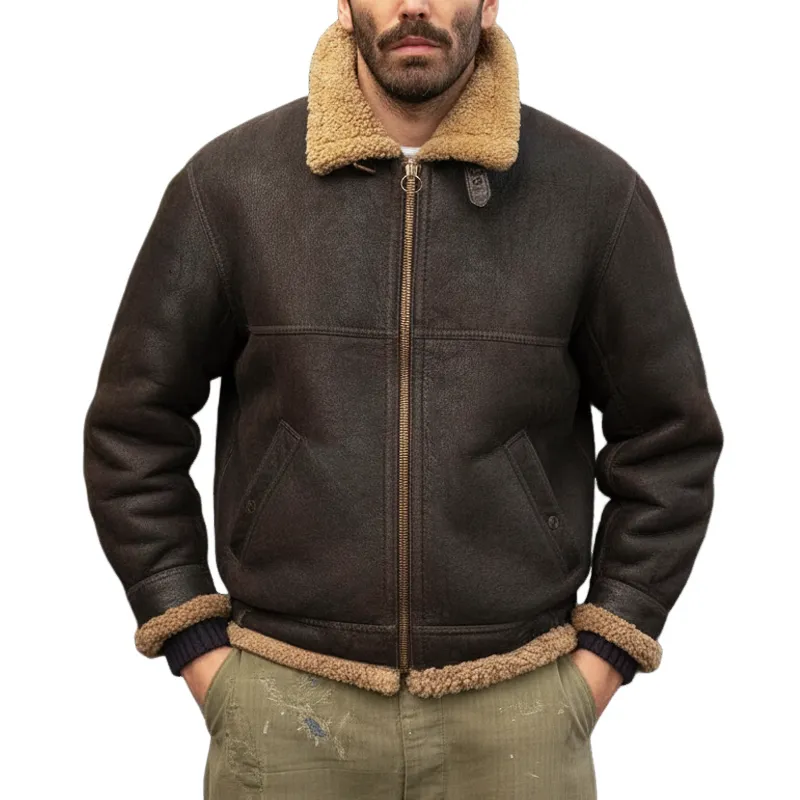 Men's Winter Warm Dark Brown PU Leather And Fleece Lining Zip-up Jacket MTA1047K5U sold by Manly