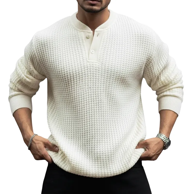 Men's Urban Solid Color Two-Button Henley Collar Knit Sweater MTA1079K0U sold by Manly