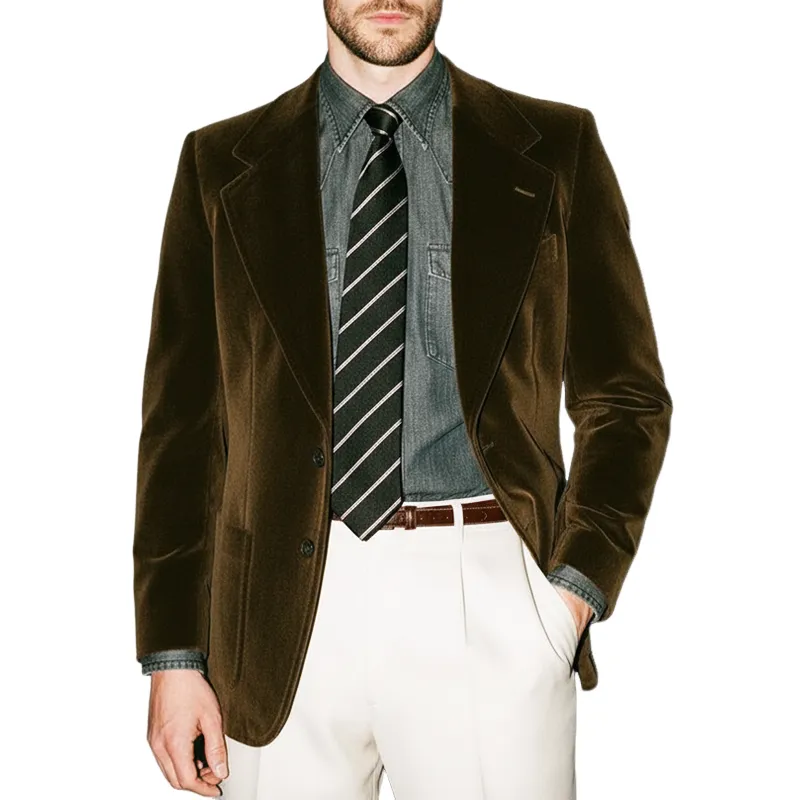 Men's Vintage Brown Velvet Two-Button Double-Vent Blazer MTA1012K6U made by Manly