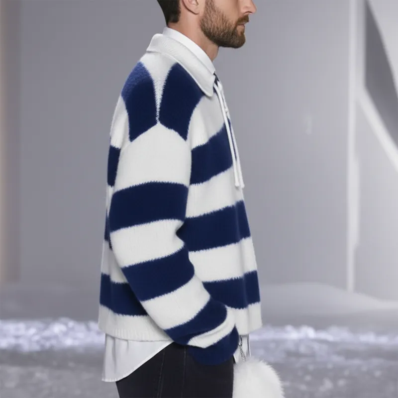 Men's Fashion Color Block Striped Tie-Neck Casual Knit Sweater MTA1068K7U sold by Manly product image thumbnail 5