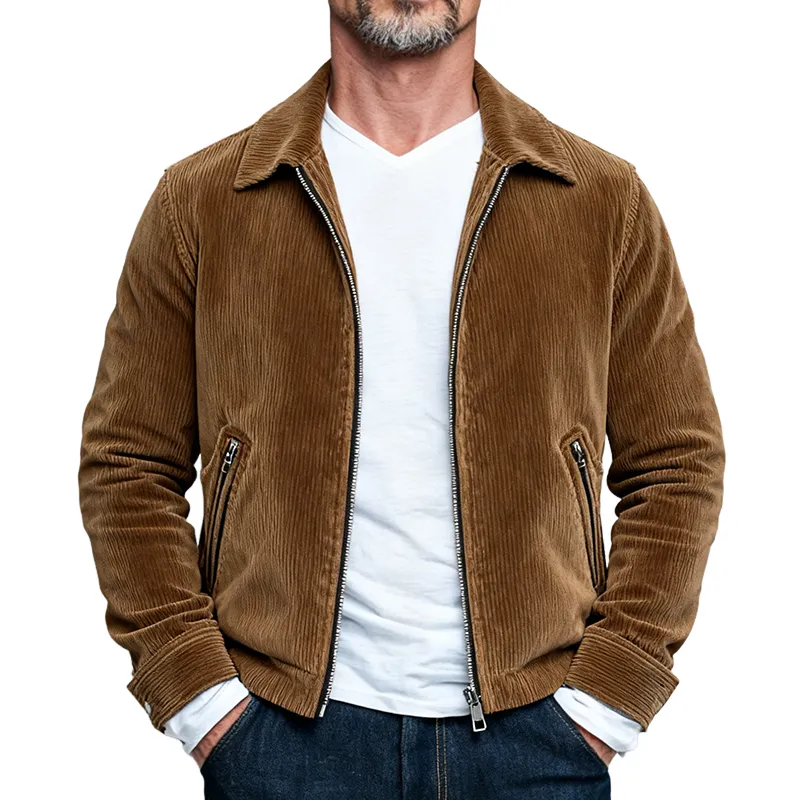 Men's Retro Corduroy Lapel Zipper Slim Fit Jacket MTA0882K9X sold by Manly