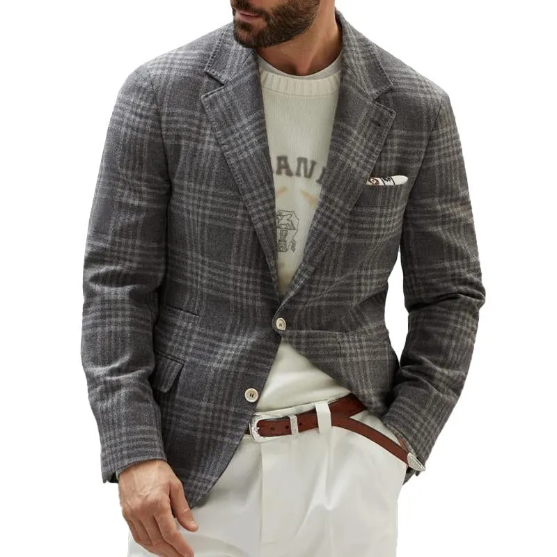 Men's Vintage Lapel Plaid Single Breasted Blazer 68738509M sold by Manly