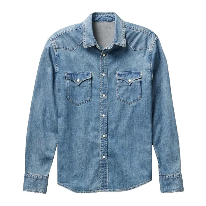 Men's Vintage Lapel Loose Denim Long Sleeve Shirt 15755917M sold by Manly