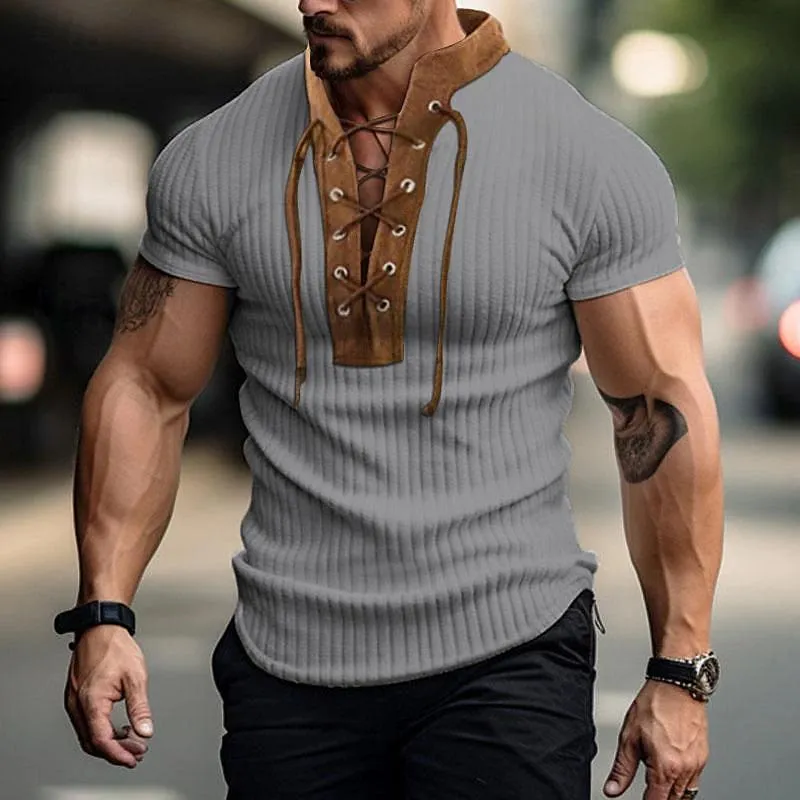 Men's Stand Collar Vintage Lace-up Knitted Sweatshirt 70188157X sold by Manly product image thumbnail 4