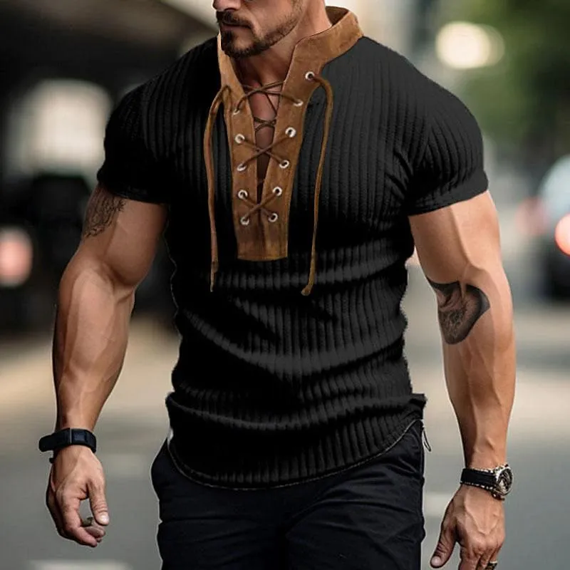 Men's Stand Collar Vintage Lace-up Knitted Sweatshirt 70188157X sold by Manly product image thumbnail 3