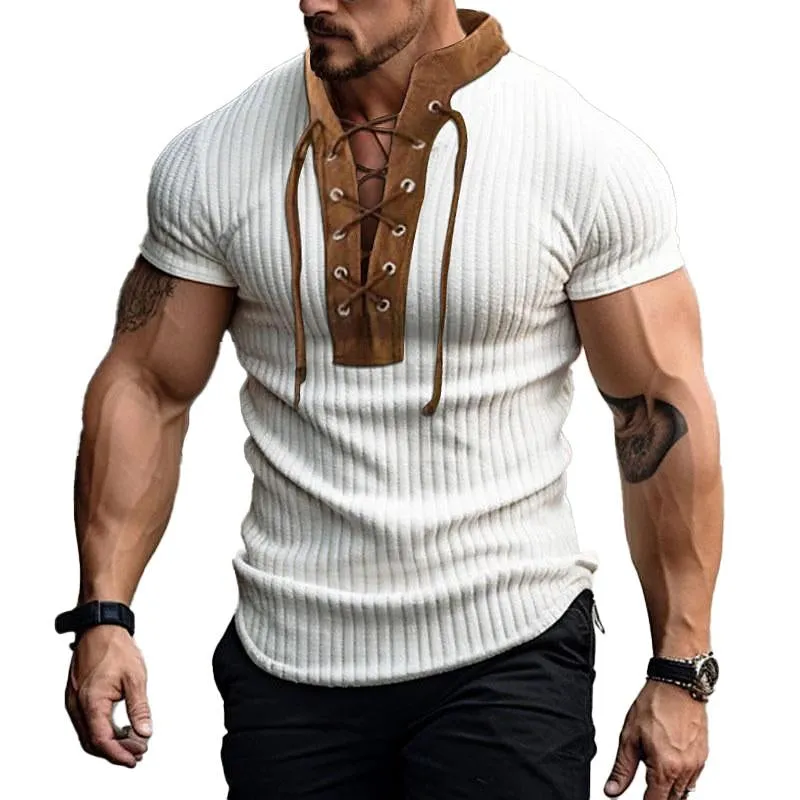 Men's Stand Collar Vintage Lace-up Knitted Sweatshirt 70188157X sold by Manly product image thumbnail 5