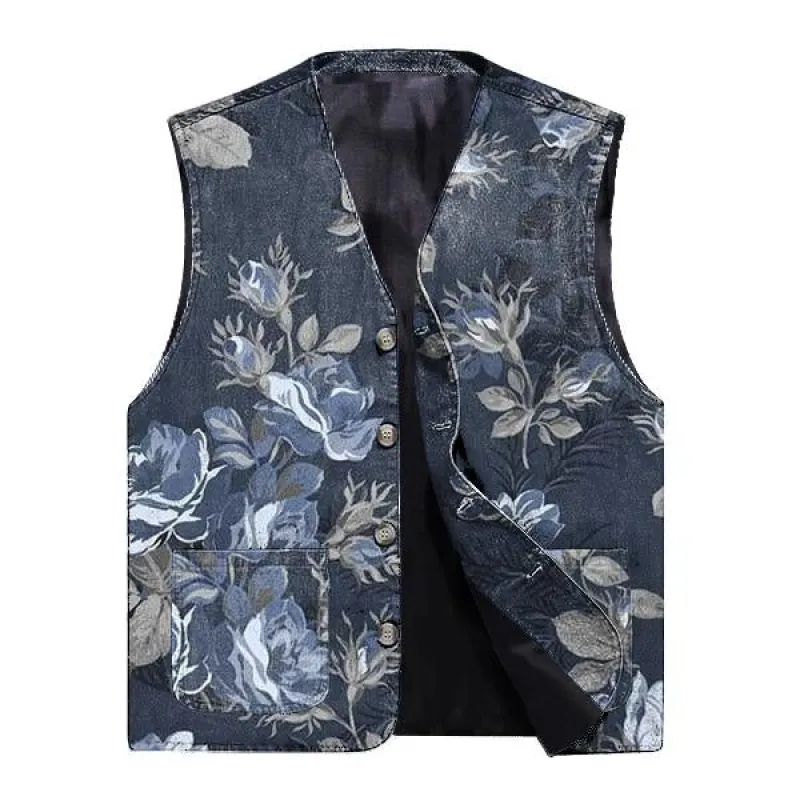 Men's Vintage Floral Print V-Neck Vest 43005164X sold by Manly