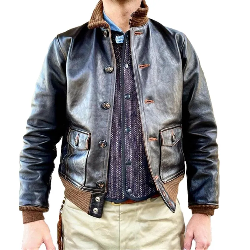 Men's Vintage Colorblock Multi-Pocket Leather Jacket 83820429Y sold by Manly product image thumbnail 3