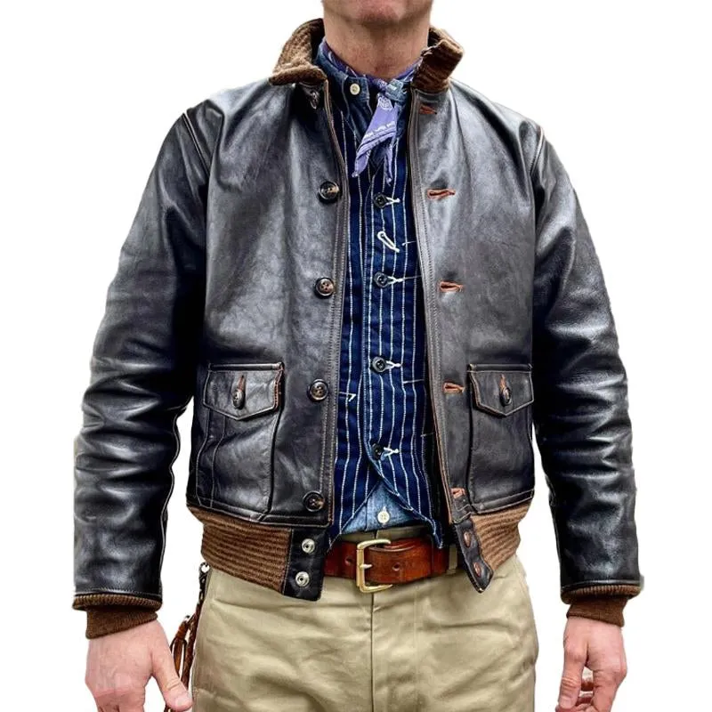 Men's Vintage Colorblock Multi-Pocket Leather Jacket 83820429Y sold by Manly