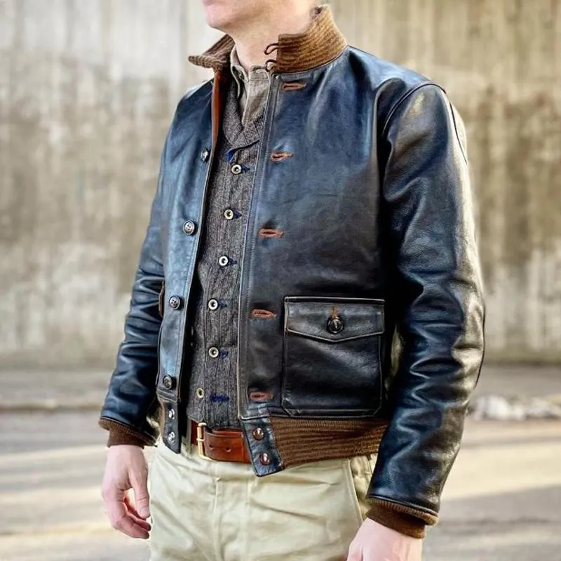 Men's Vintage Colorblock Multi-Pocket Leather Jacket 83820429Y sold by Manly product image thumbnail 4