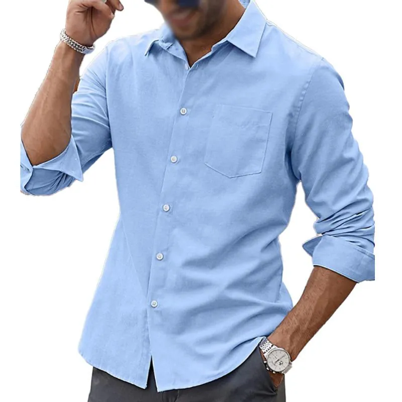 Men's Lapel Collar Solid Color Breast Pocket Long Sleeve Shirt 11707926Y sold by Manly