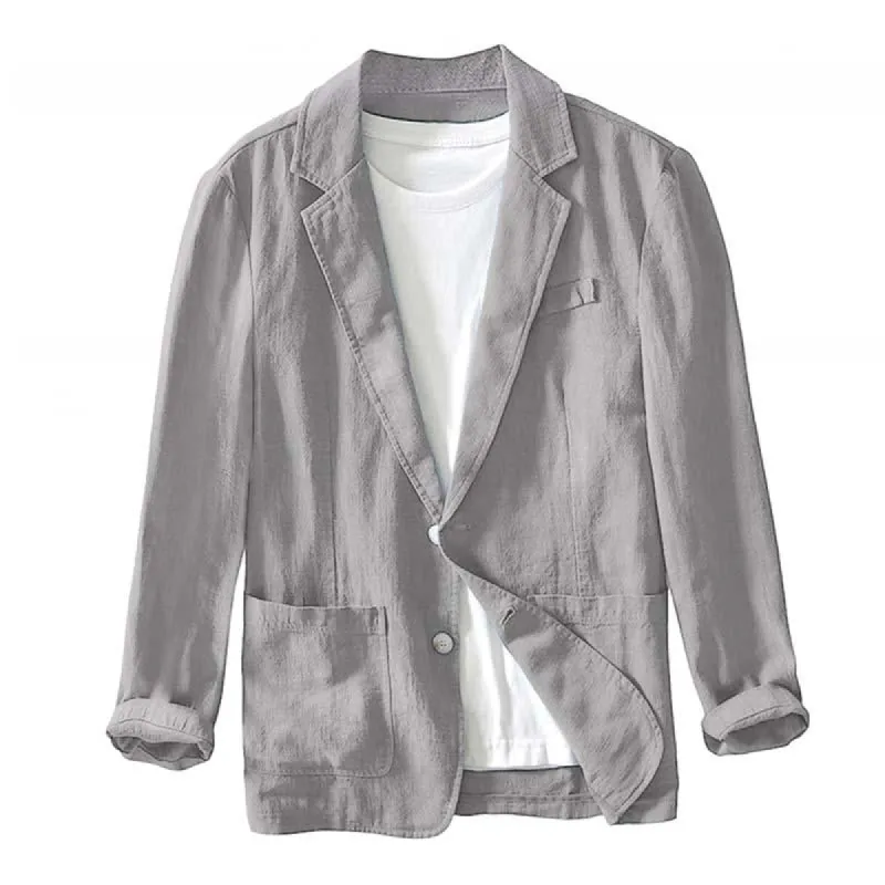 Men's Casual Cotton Linen Solid Color Lapel Long-Sleeved Blazer 97597244M sold by Manly