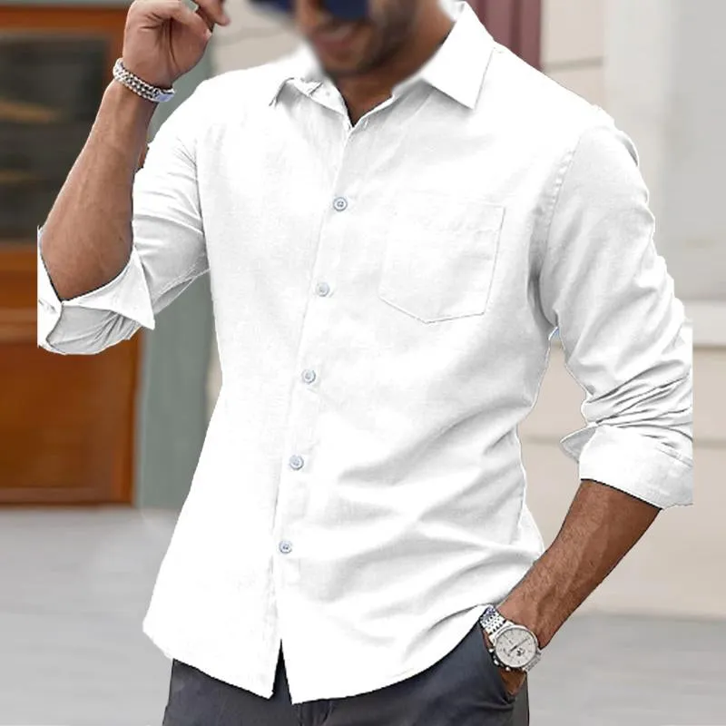 Men's Lapel Collar Solid Color Breast Pocket Long Sleeve Shirt 11707926Y sold by Manly product image thumbnail 3