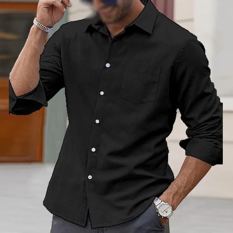 Men's Lapel Collar Solid Color Breast Pocket Long Sleeve Shirt 11707926Y sold by Manly product image thumbnail 4