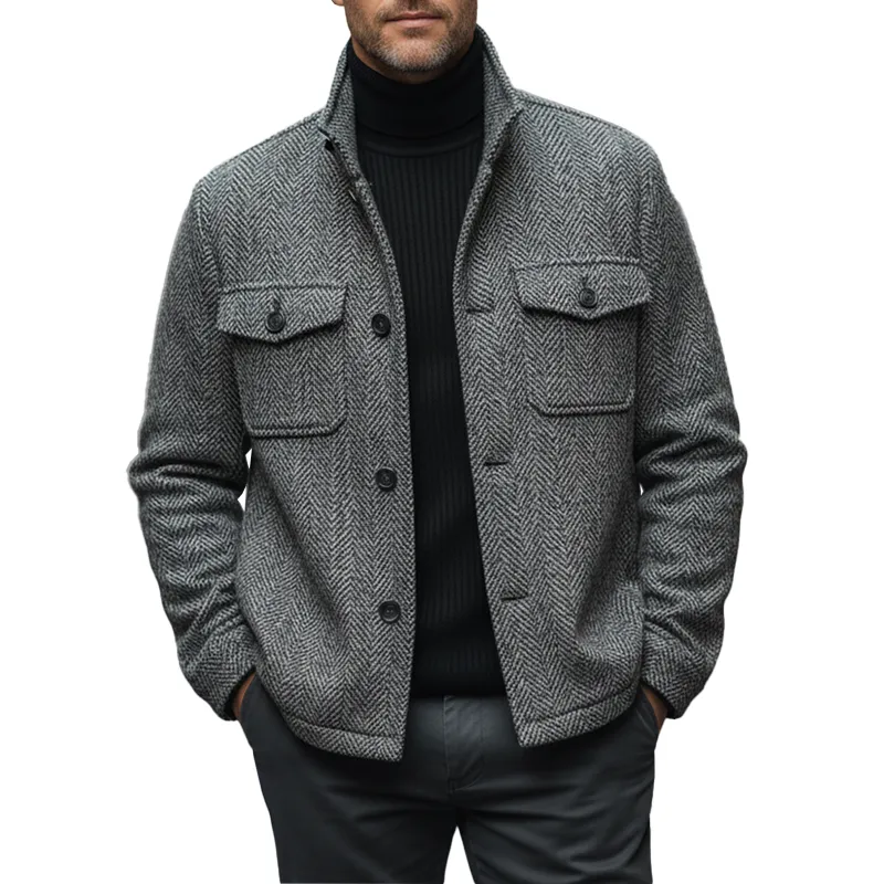Men's Winter Fashion Twill Faux Wool Warm Jacket MTA1314K2P sold by Manly