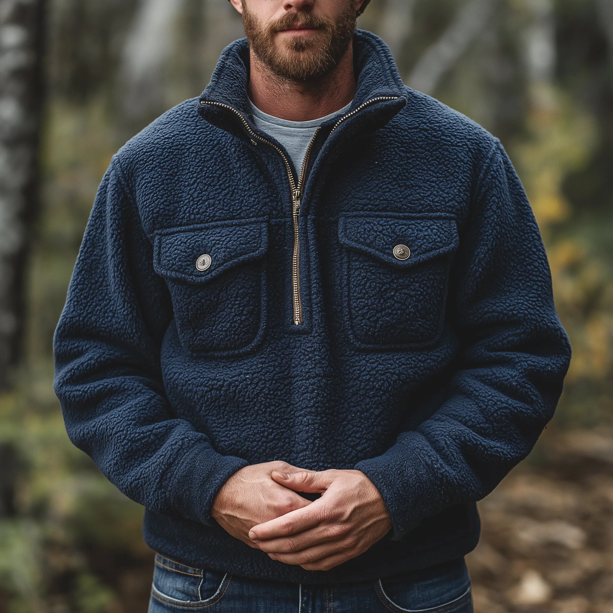 Men's Winter Retro Fleece Half-Zip Warm Sweatshirt MTA1424K5P sold by Manly product image thumbnail 2