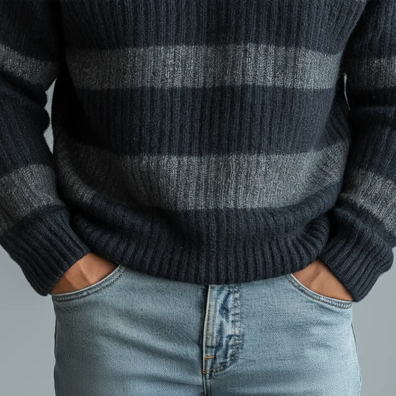 Men's Winter Retro Striped Cotton Yarn Knit Crew Neck Sweater MTA1444K4P sold by Manly product image thumbnail 5